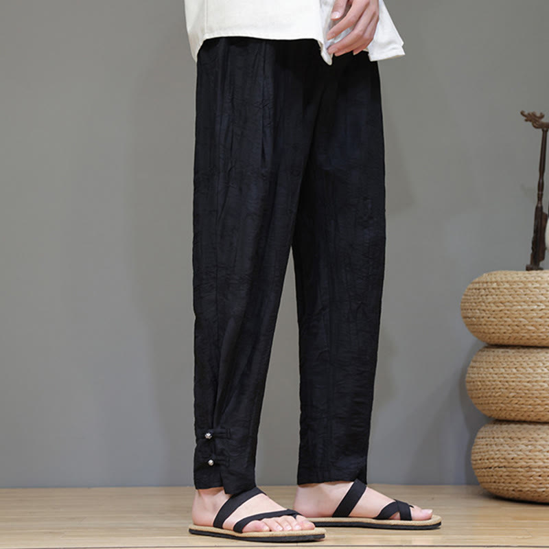 Nimara Ritual Bamboo Ankle Frog-button Drawstring Men's Pants With Pockets
