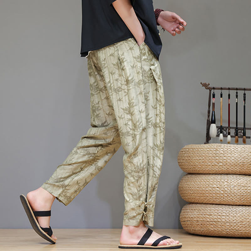 Nimara Ritual Bamboo Ankle Frog-button Drawstring Men's Pants With Pockets