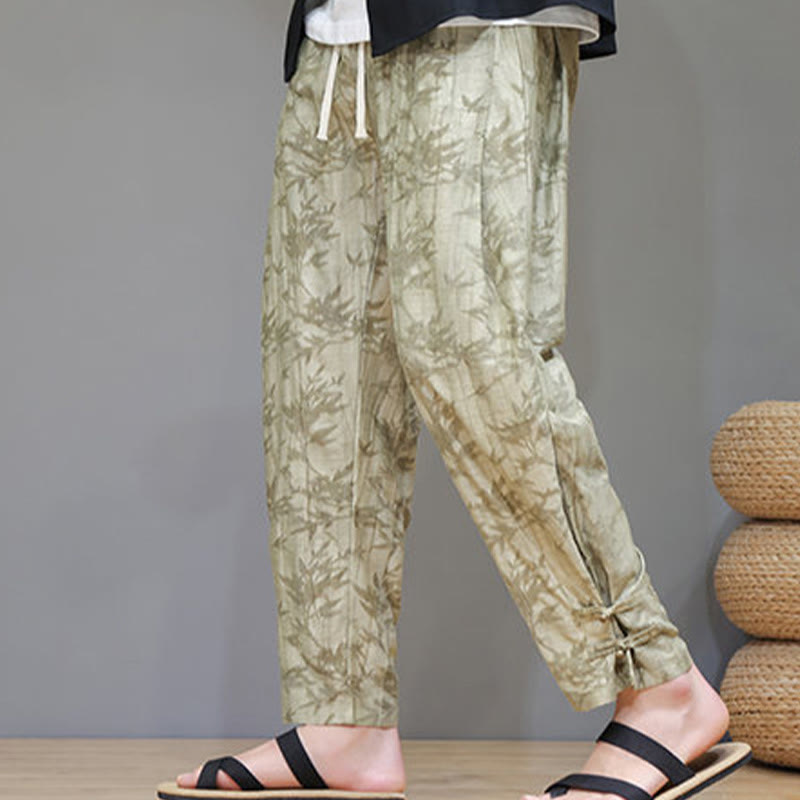 Nimara Ritual Bamboo Ankle Frog-button Drawstring Men's Pants With Pockets