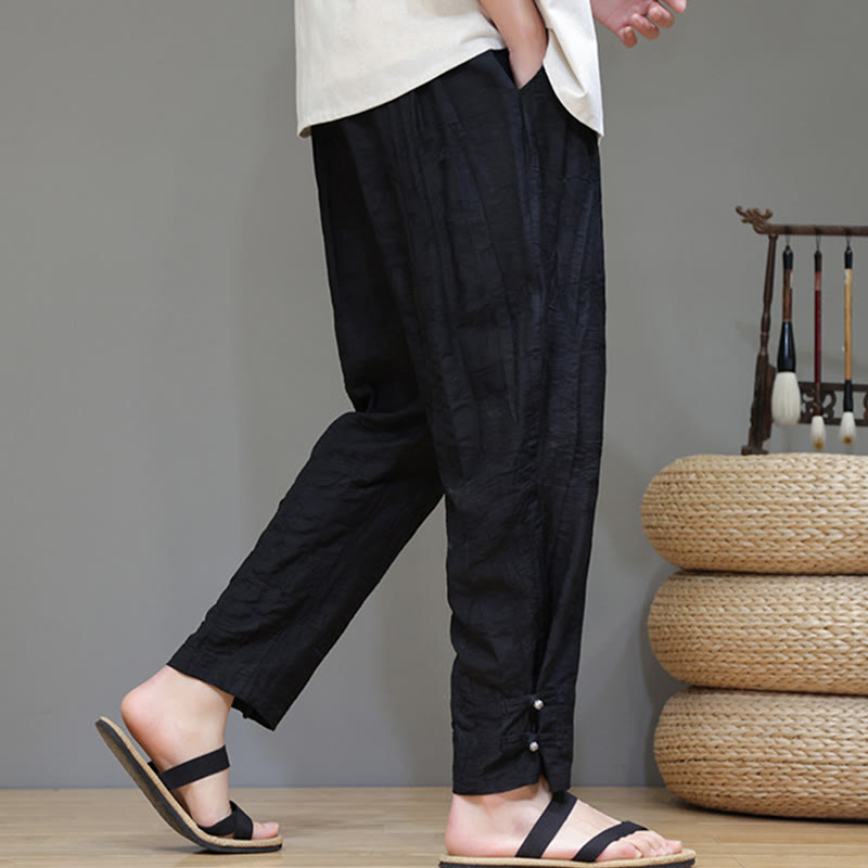 Nimara Ritual Bamboo Ankle Frog-button Drawstring Men's Pants With Pockets