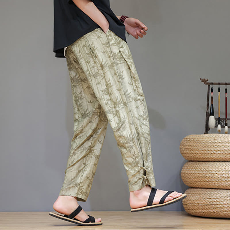 Nimara Ritual Bamboo Ankle Frog-button Drawstring Men's Pants With Pockets
