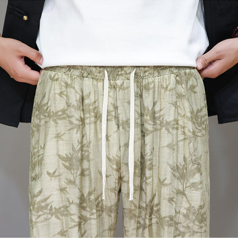 Nimara Ritual Bamboo Ankle Frog-button Drawstring Men's Pants With Pockets