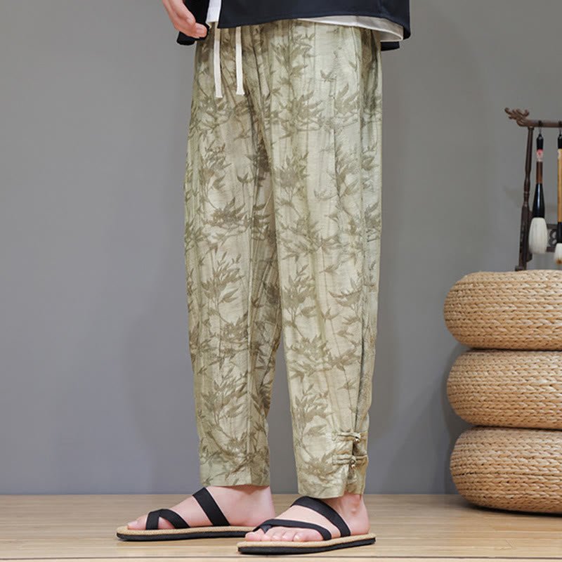 Nimara Ritual Bamboo Ankle Frog-button Drawstring Men's Pants With Pockets
