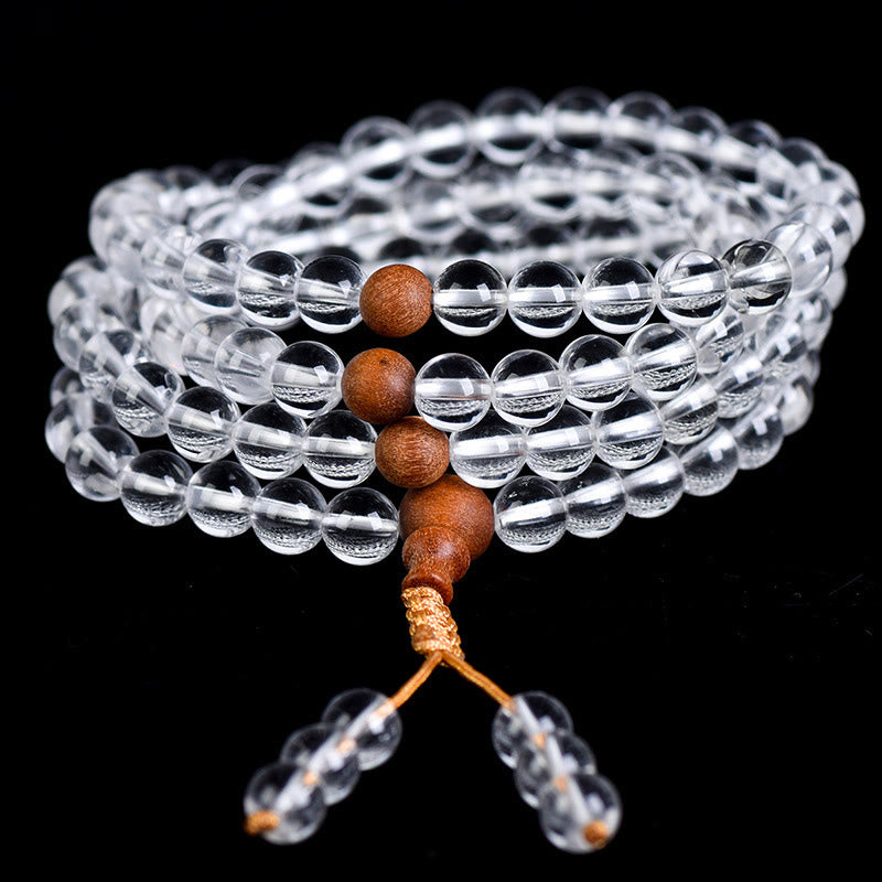 Nimara Ritual 108 Mala Beads Natural Stone White Crystal Sandalwood Healing Bracelet