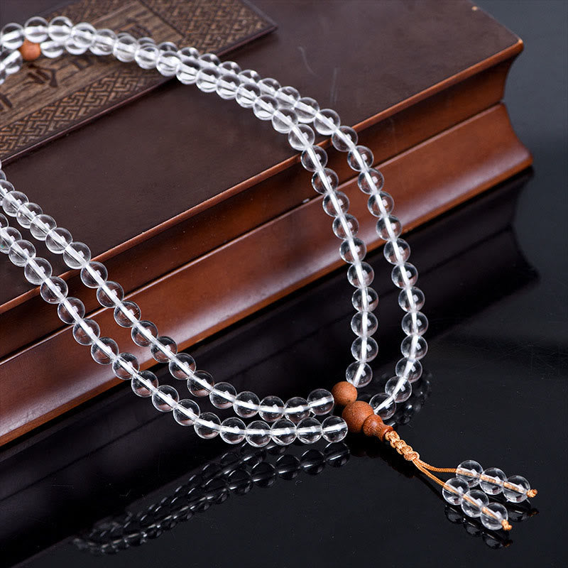 Nimara Ritual 108 Mala Beads Natural Stone White Crystal Sandalwood Healing Bracelet