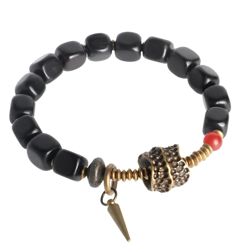 Nimara Ritual Ebony Wood Copper Brass Red Agate Peace Bracelet