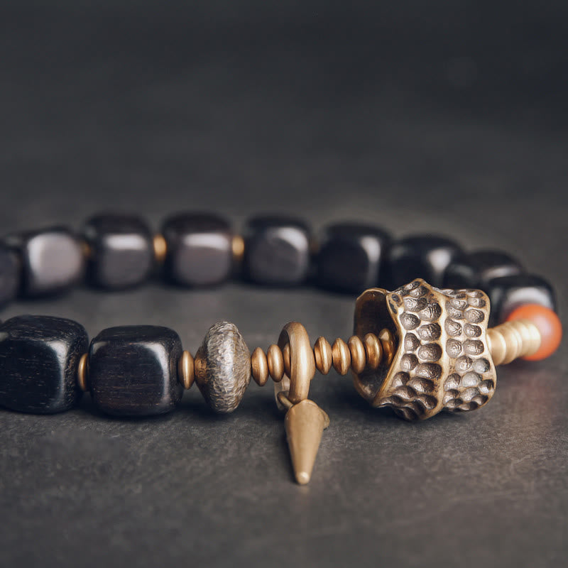 Nimara Ritual Ebony Wood Copper Brass Red Agate Peace Bracelet