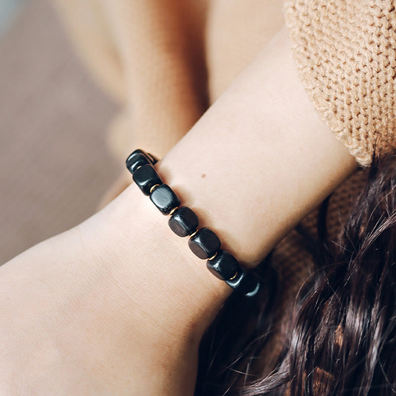Nimara Ritual Ebony Wood Copper Brass Red Agate Peace Bracelet