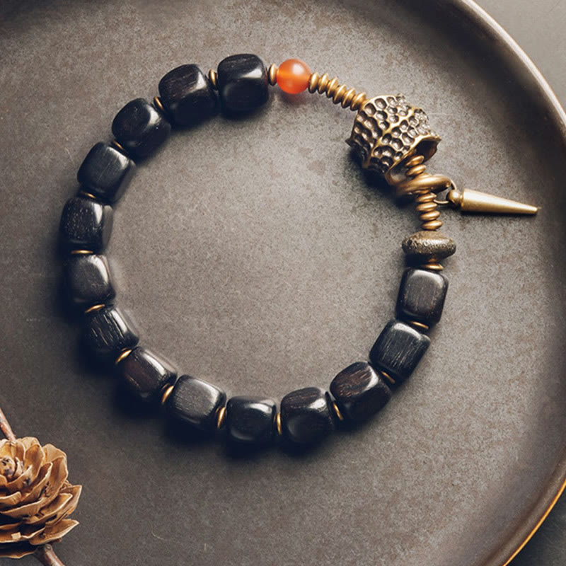 Nimara Ritual Ebony Wood Copper Brass Red Agate Peace Bracelet