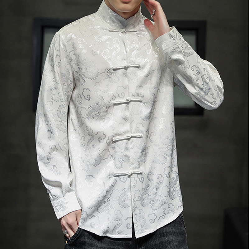 Nimara Ritual Casual Dragon Pattern Frog-button Tang Suit Linen Men's Jacket Shirt