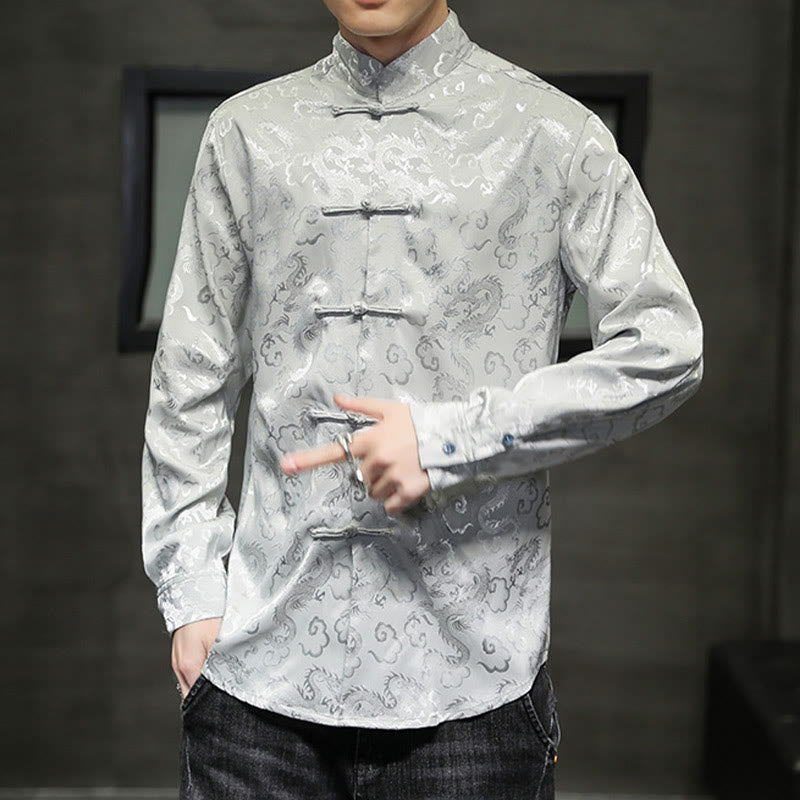 Nimara Ritual Casual Dragon Pattern Frog-button Tang Suit Linen Men's Jacket Shirt