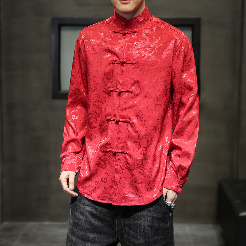 Nimara Ritual Casual Dragon Pattern Frog-button Tang Suit Linen Men's Jacket Shirt