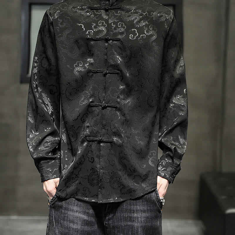 Nimara Ritual Casual Dragon Pattern Frog-button Tang Suit Linen Men's Jacket Shirt