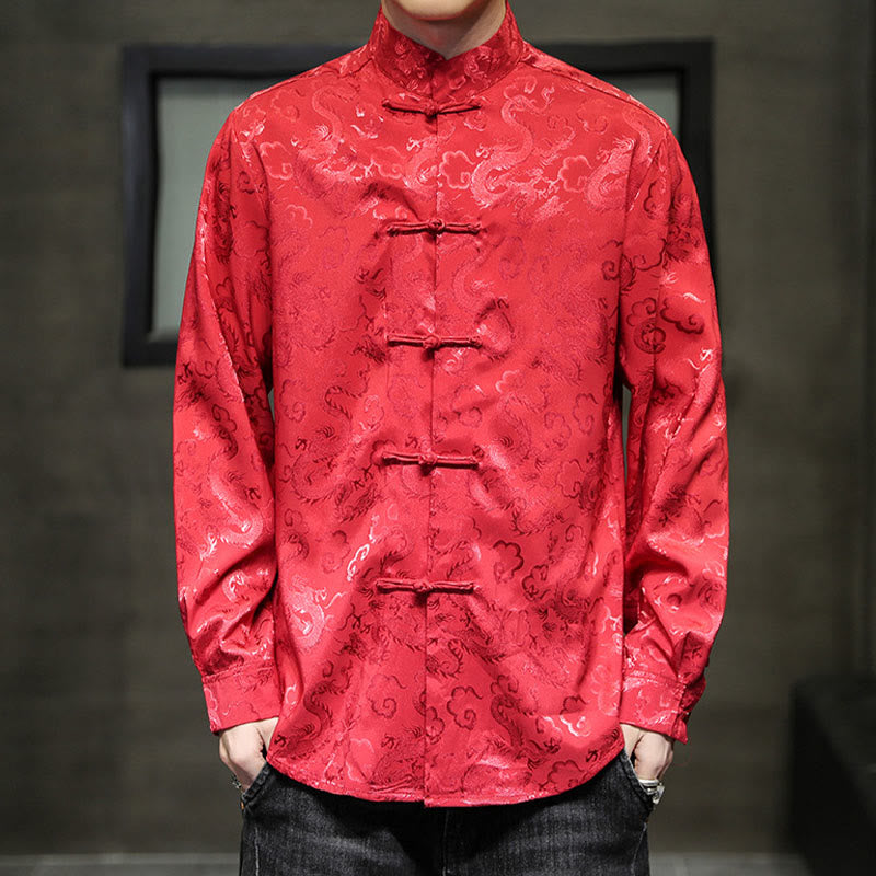 Nimara Ritual Casual Dragon Pattern Frog-button Tang Suit Linen Men's Jacket Shirt