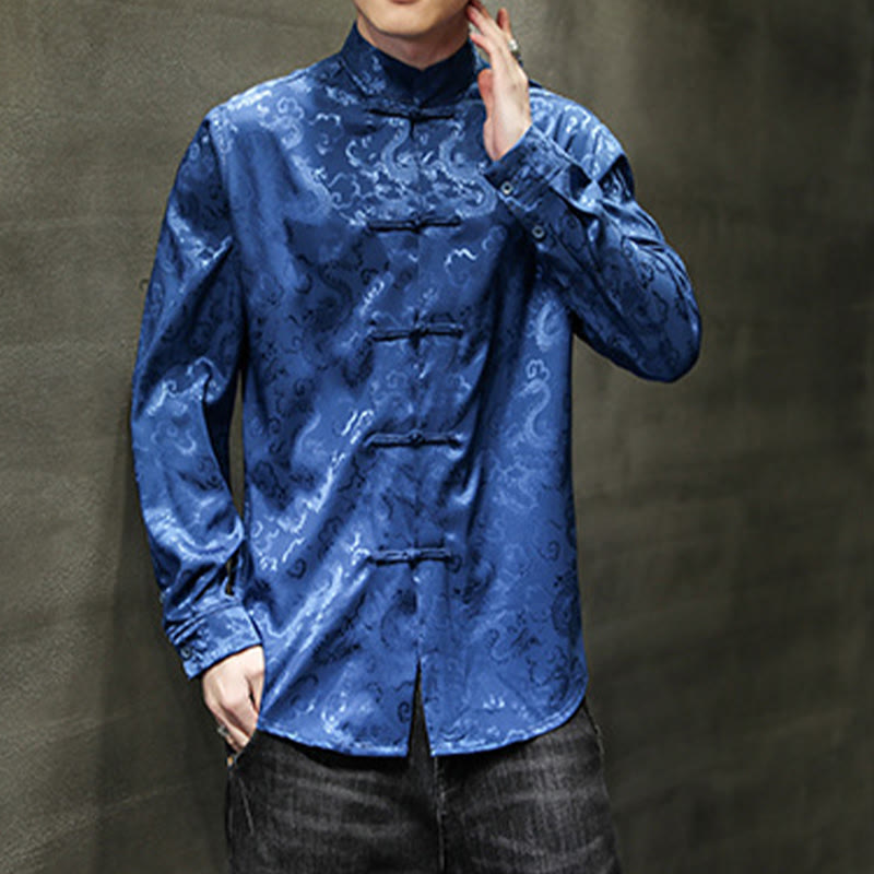 Nimara Ritual Casual Dragon Pattern Frog-button Tang Suit Linen Men's Jacket Shirt
