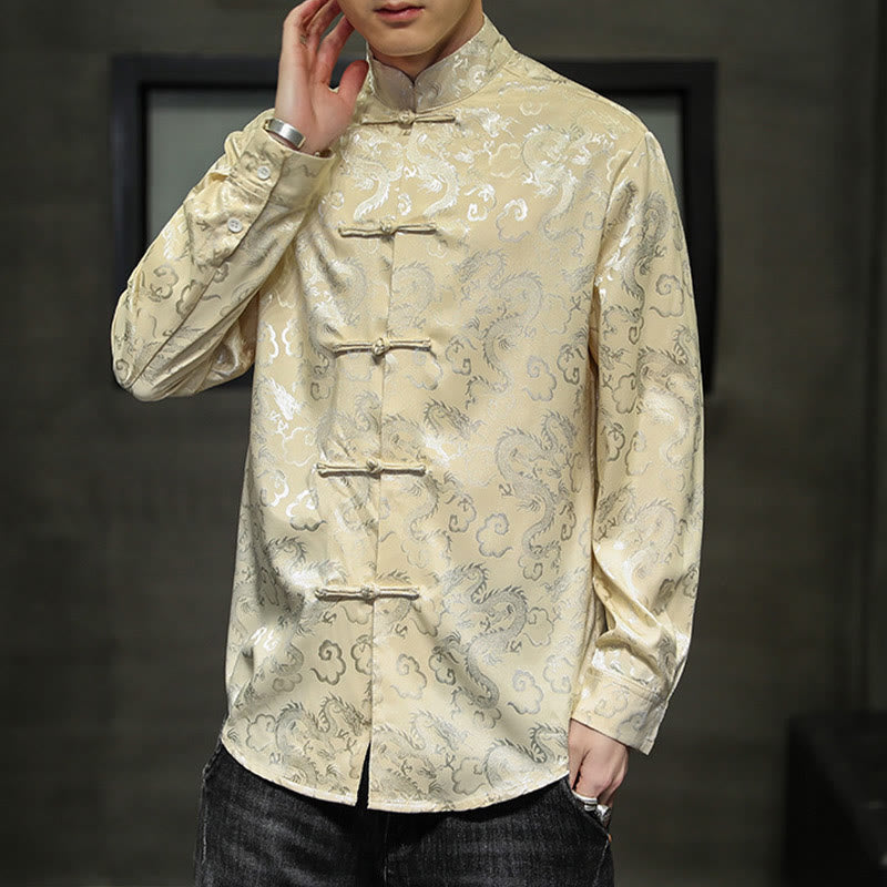 Nimara Ritual Casual Dragon Pattern Frog-button Tang Suit Linen Men's Jacket Shirt