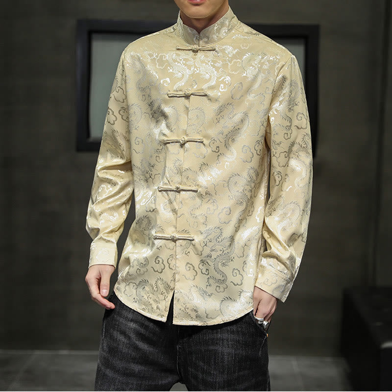 Nimara Ritual Casual Dragon Pattern Frog-button Tang Suit Linen Men's Jacket Shirt