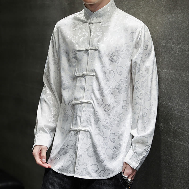 Nimara Ritual Casual Dragon Pattern Frog-button Tang Suit Linen Men's Jacket Shirt