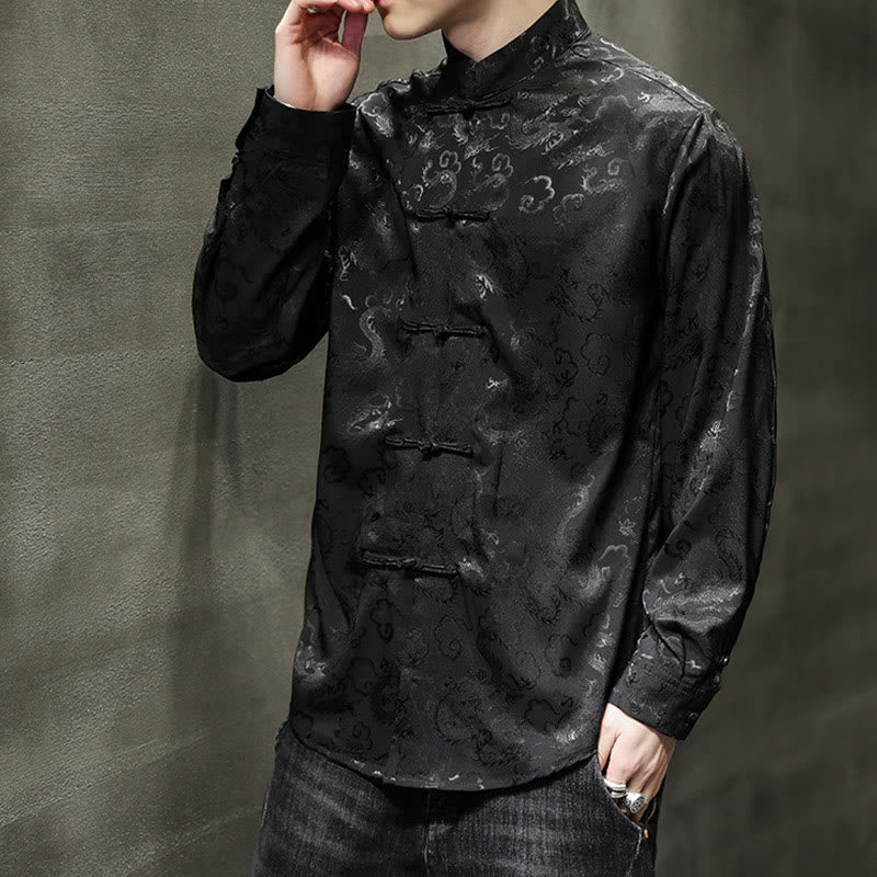 Nimara Ritual Casual Dragon Pattern Frog-button Tang Suit Linen Men's Jacket Shirt