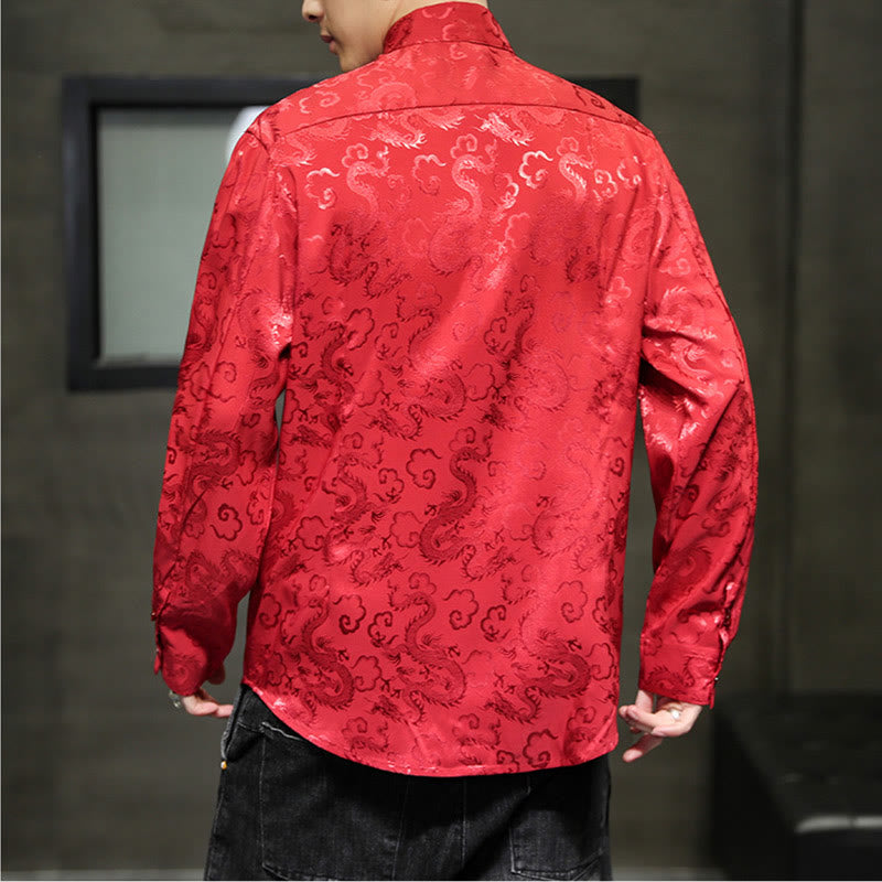 Nimara Ritual Casual Dragon Pattern Frog-button Tang Suit Linen Men's Jacket Shirt