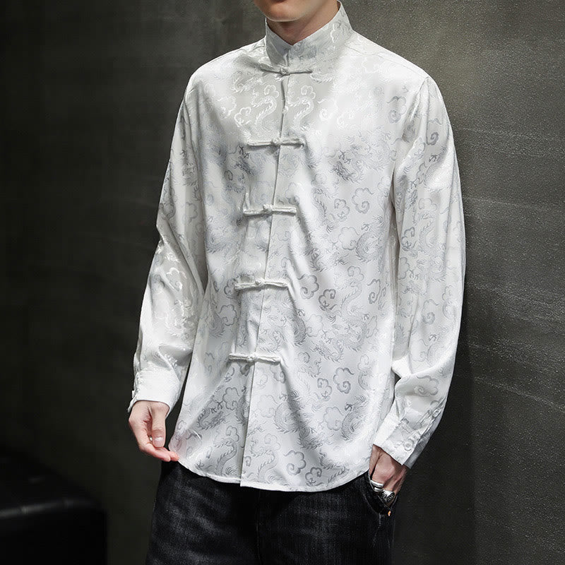 Nimara Ritual Casual Dragon Pattern Frog-button Tang Suit Linen Men's Jacket Shirt