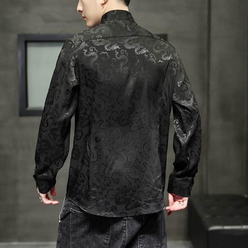 Nimara Ritual Casual Dragon Pattern Frog-button Tang Suit Linen Men's Jacket Shirt