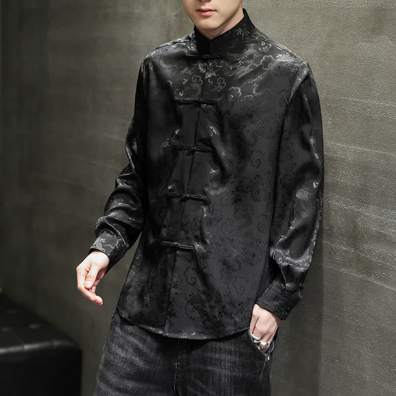 Nimara Ritual Casual Dragon Pattern Frog-button Tang Suit Linen Men's Jacket Shirt