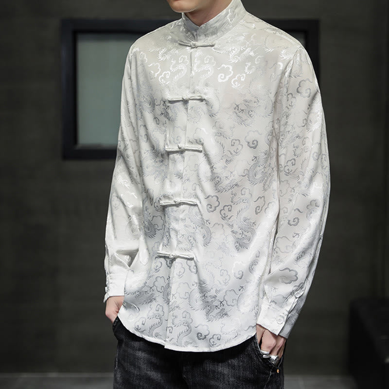 Nimara Ritual Casual Dragon Pattern Frog-button Tang Suit Linen Men's Jacket Shirt