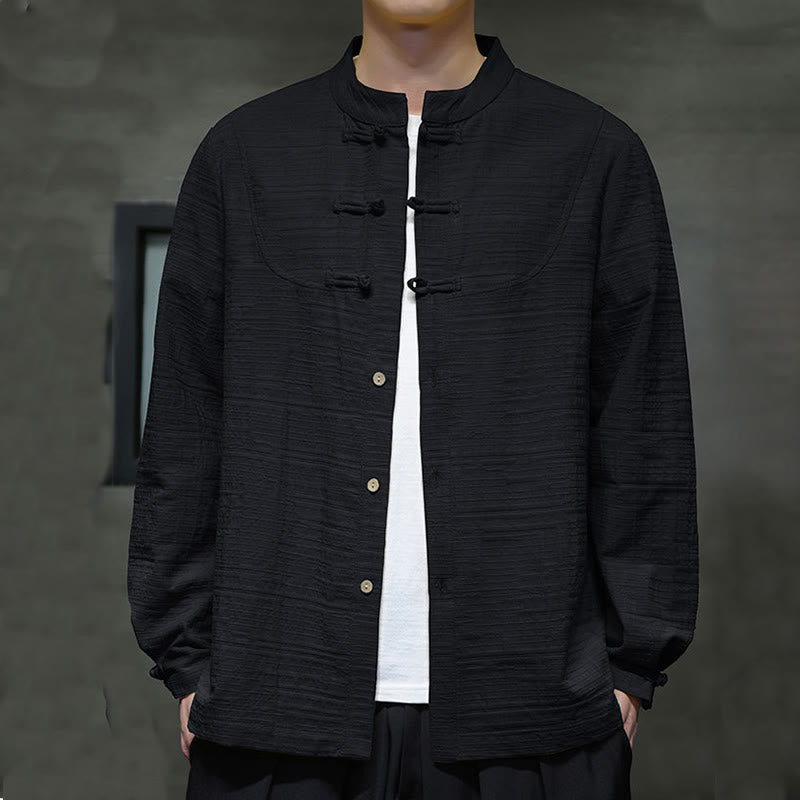 Nimara Ritual Solid Color Half Frog-button Tang Suit Cotton Linen Men's Jacket Shirt