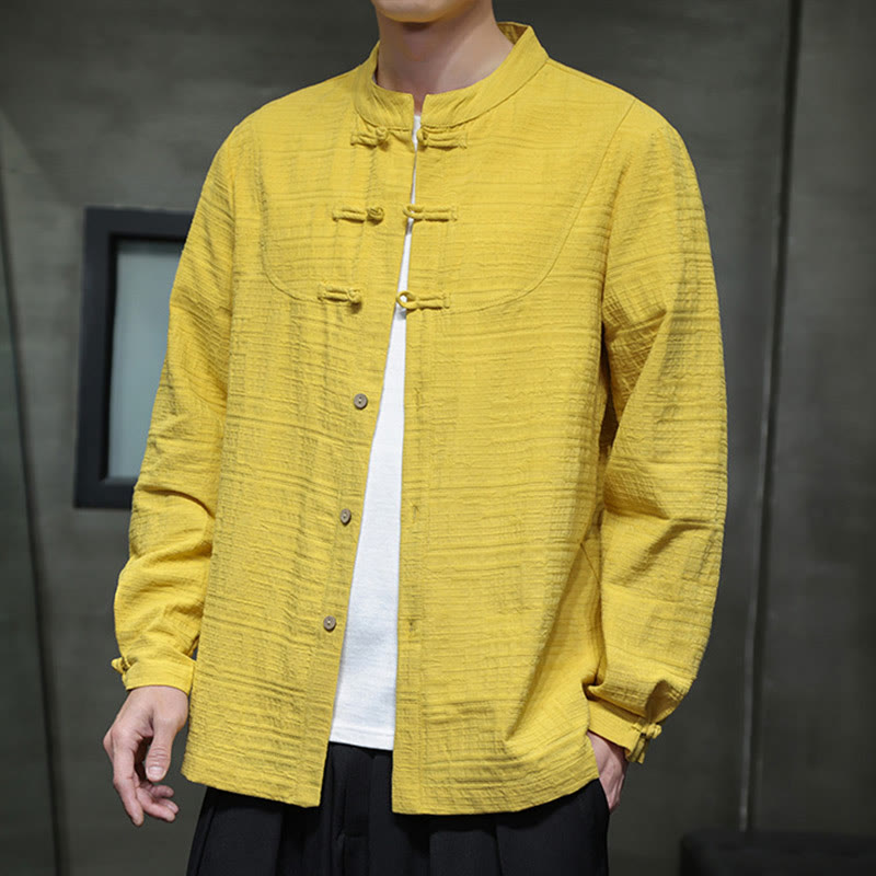Nimara Ritual Solid Color Half Frog-button Tang Suit Cotton Linen Men's Jacket Shirt
