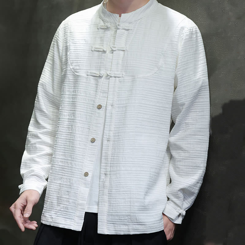 Nimara Ritual Solid Color Half Frog-button Tang Suit Cotton Linen Men's Jacket Shirt