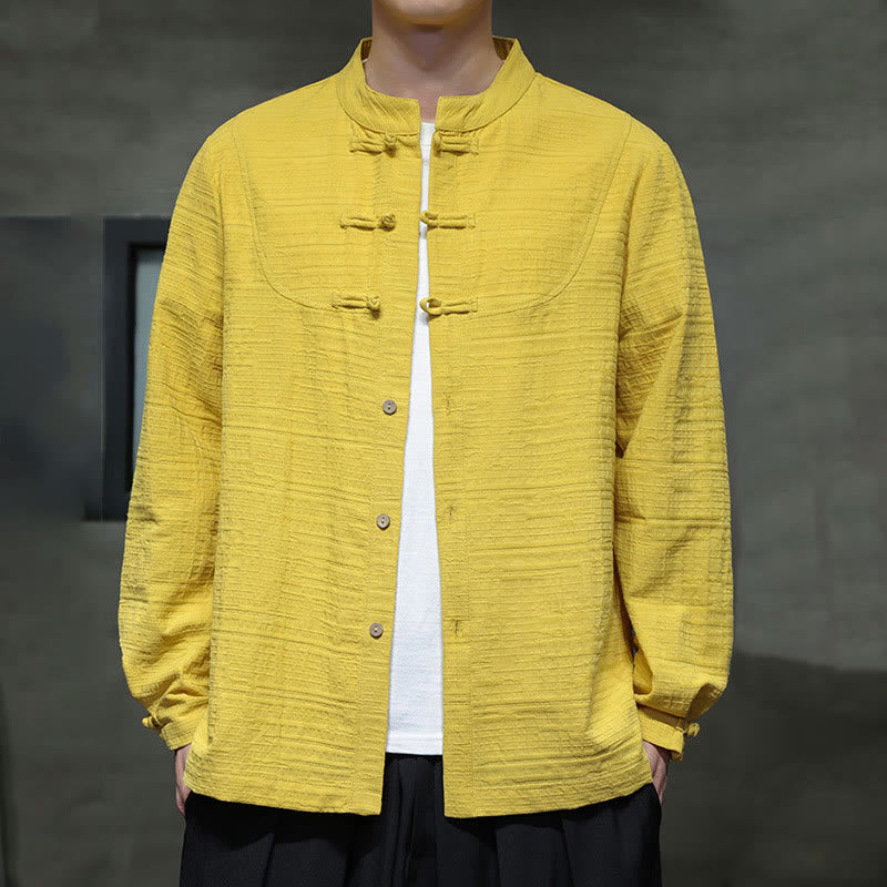 Nimara Ritual Solid Color Half Frog-button Tang Suit Cotton Linen Men's Jacket Shirt