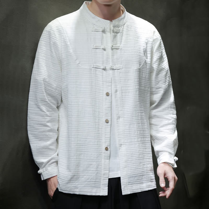 Nimara Ritual Solid Color Half Frog-button Tang Suit Cotton Linen Men's Jacket Shirt