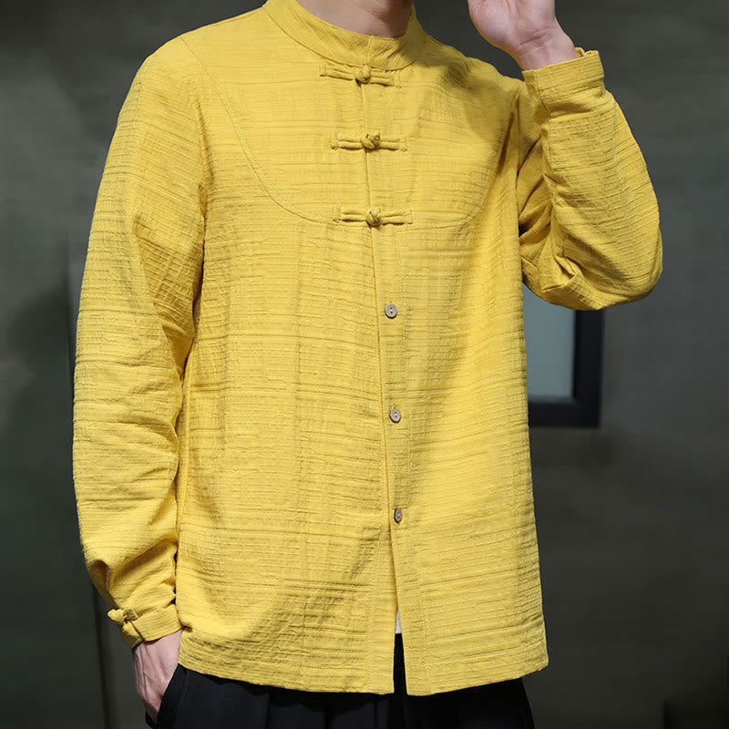 Nimara Ritual Solid Color Half Frog-button Tang Suit Cotton Linen Men's Jacket Shirt