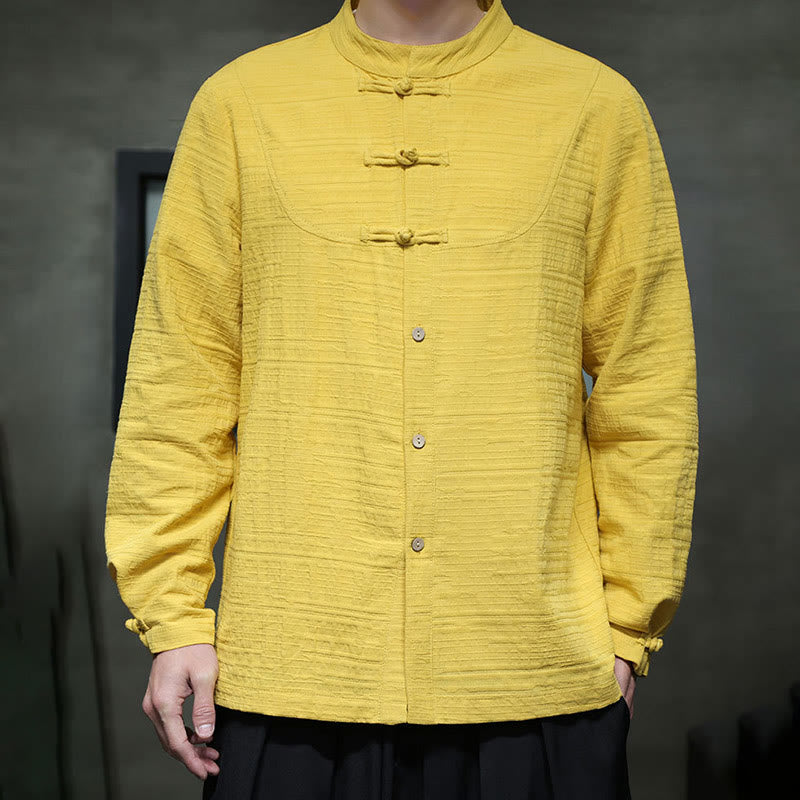 Nimara Ritual Solid Color Half Frog-button Tang Suit Cotton Linen Men's Jacket Shirt