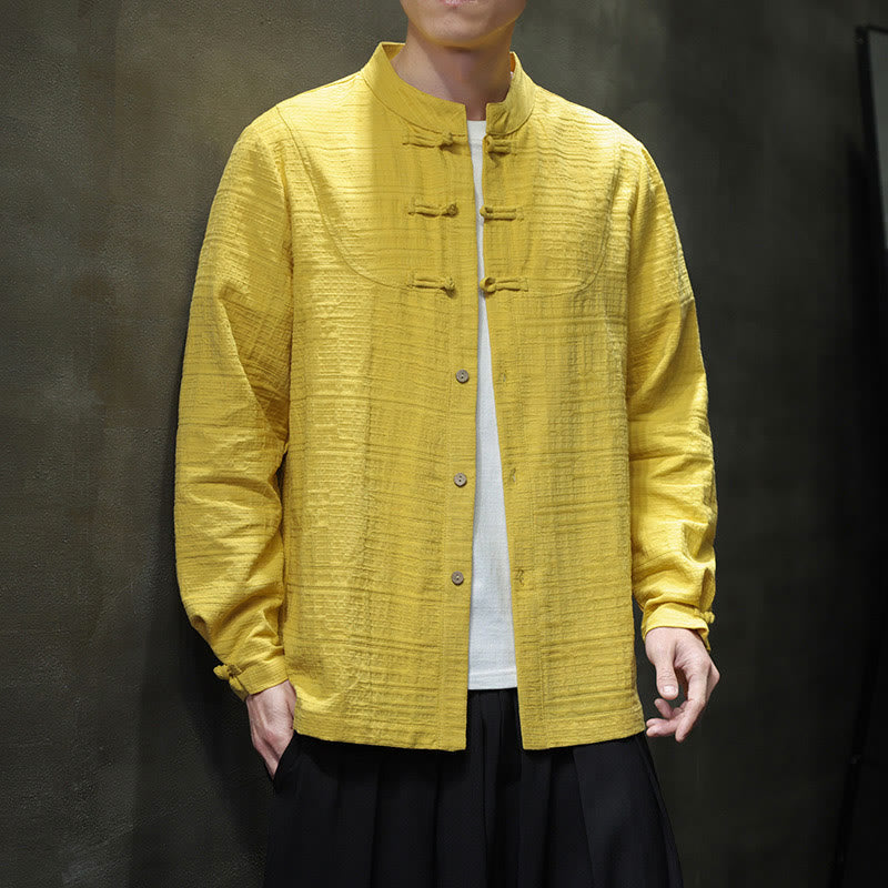 Nimara Ritual Solid Color Half Frog-button Tang Suit Cotton Linen Men's Jacket Shirt