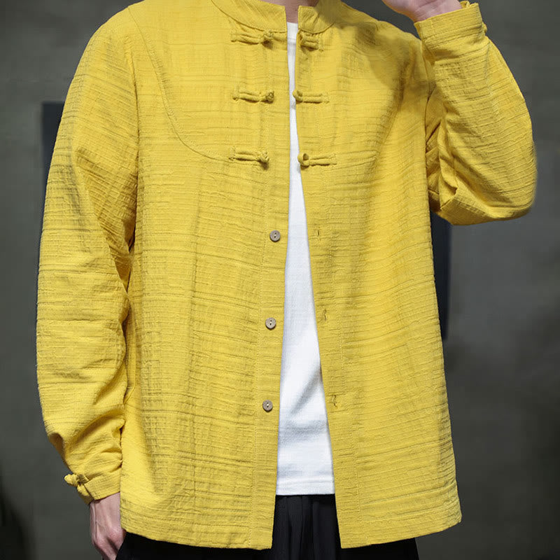 Nimara Ritual Solid Color Half Frog-button Tang Suit Cotton Linen Men's Jacket Shirt