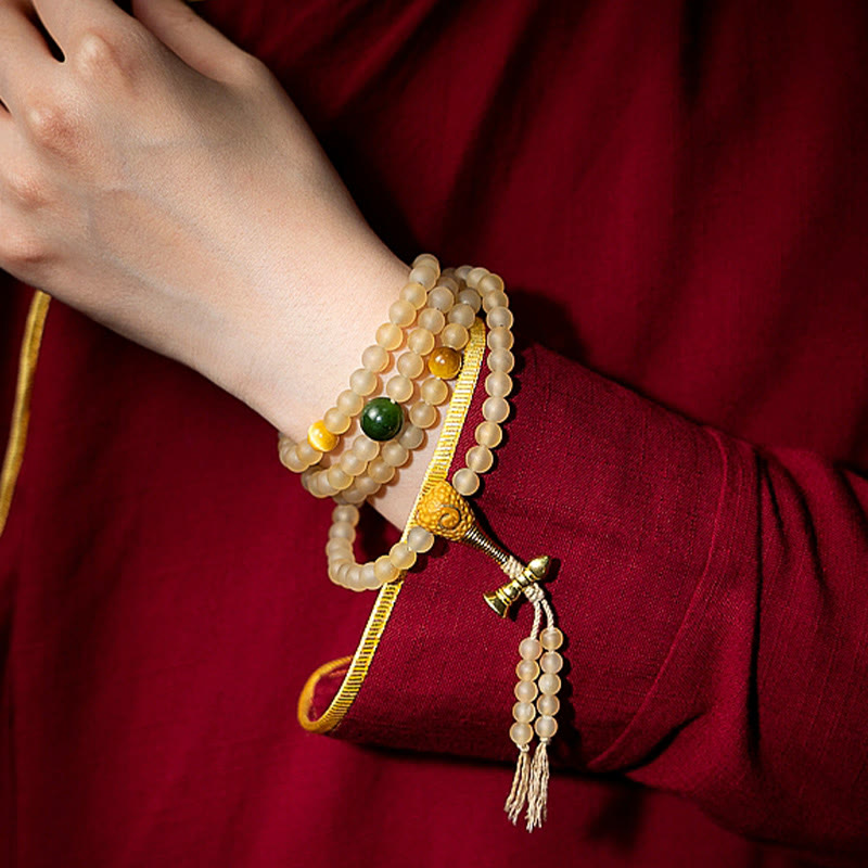 Nimara Ritual Tibet 108 Mala Beads Chinese Zodiac Natal Buddha Natural Sheep Horn Wealth Bracelet
