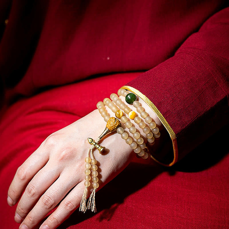 Nimara Ritual Tibet 108 Mala Beads Chinese Zodiac Natal Buddha Natural Sheep Horn Wealth Bracelet