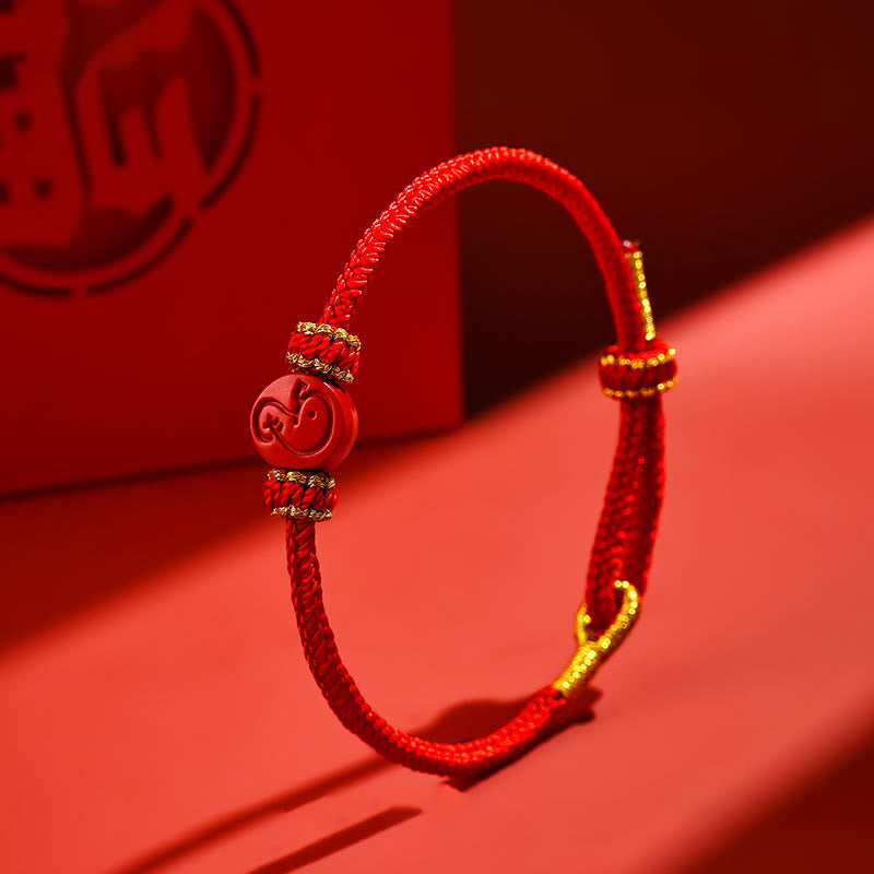 Nimara Ritual Chinese Zodiac Red String Eight Thread Peace Knot Cinnabar Protection Luck Bracelet
