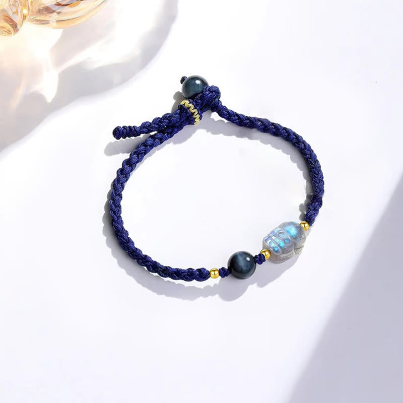 Nimara Ritual Moonstone PiXiu Blue Tiger Eye Fu Character Healing Couple String Bracelet