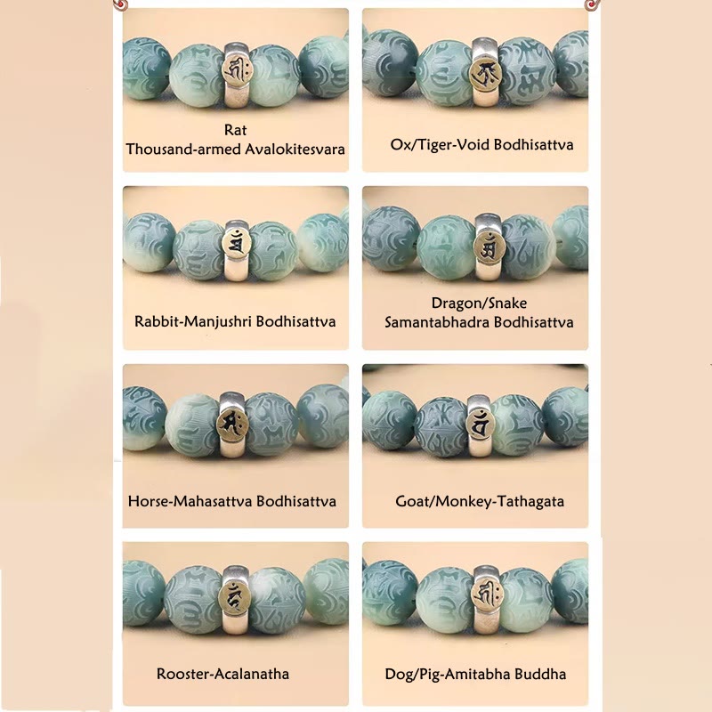 Nimara Ritual Chinese Zodiac Natal Buddha Bodhi Seed Om Mani Padme Hum Engraved Wisdom Bracelet