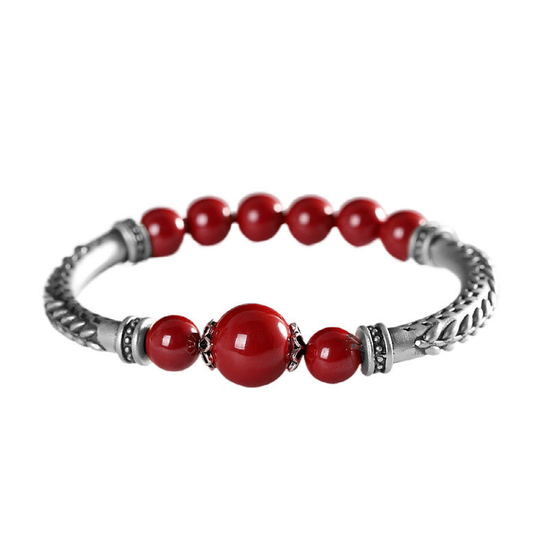 Nimara Ritual 999 Sterling Silver Cinnabar Wheat Ears Blessing Bracelet Bangle