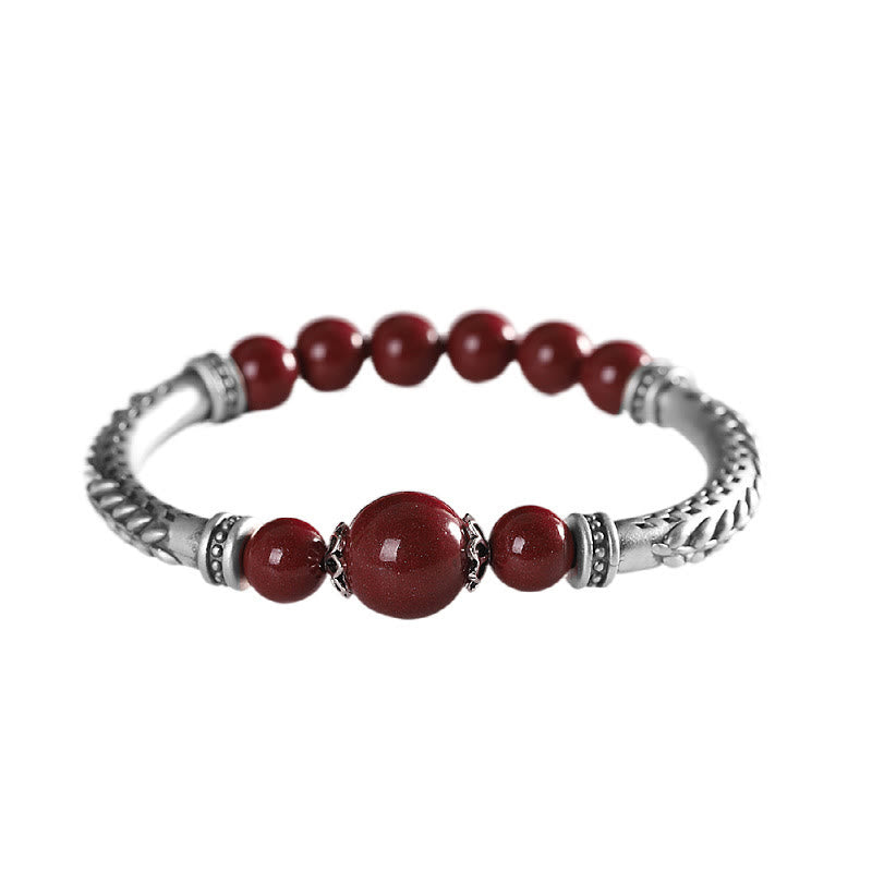 Nimara Ritual 999 Sterling Silver Cinnabar Wheat Ears Blessing Bracelet Bangle