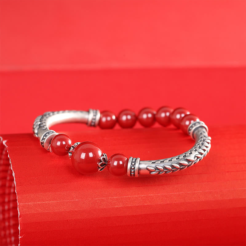 Nimara Ritual 999 Sterling Silver Cinnabar Wheat Ears Blessing Bracelet Bangle
