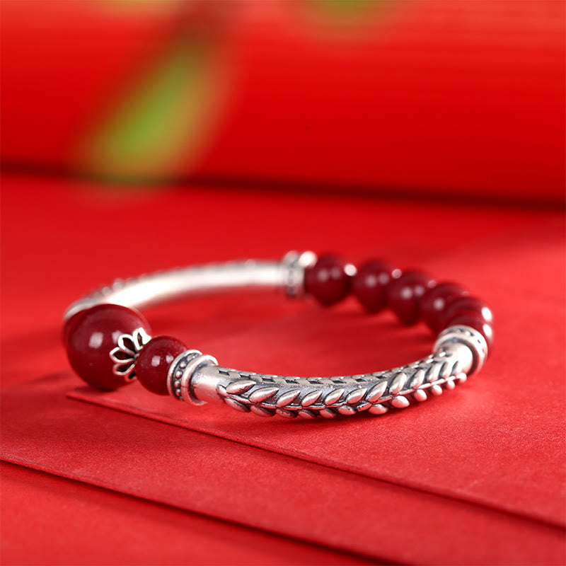 Nimara Ritual 999 Sterling Silver Cinnabar Wheat Ears Blessing Bracelet Bangle