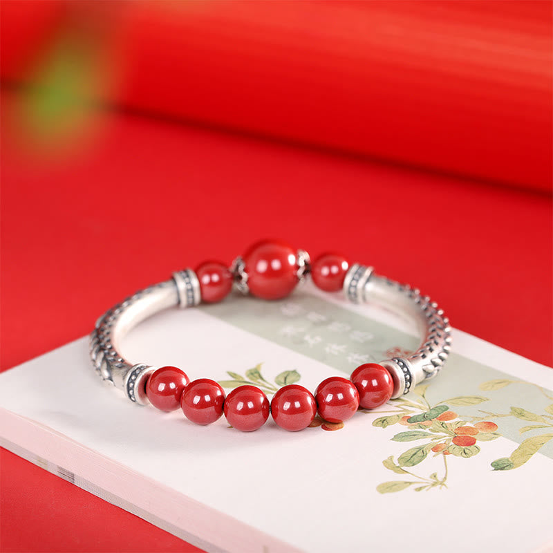 Nimara Ritual 999 Sterling Silver Cinnabar Wheat Ears Blessing Bracelet Bangle
