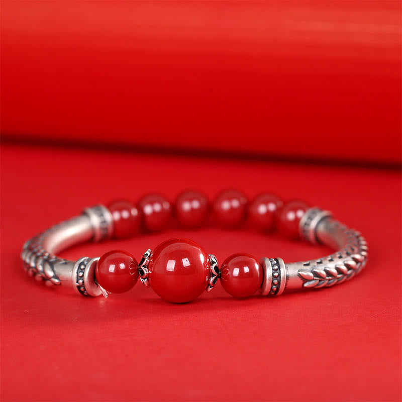 Nimara Ritual 999 Sterling Silver Cinnabar Wheat Ears Blessing Bracelet Bangle