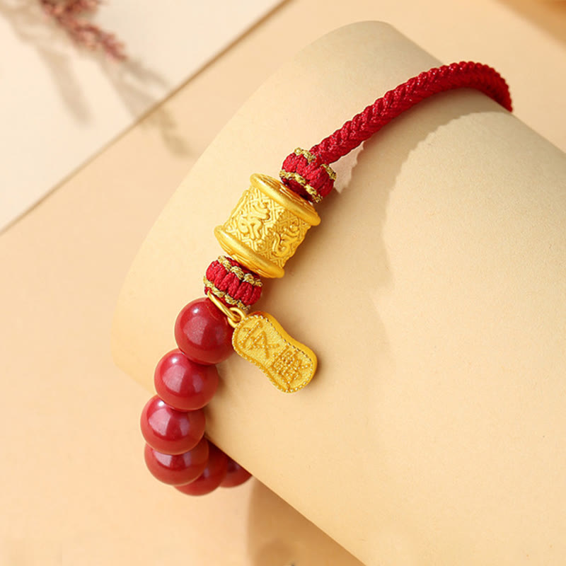 Nimara Ritual 999 Sterling Silver Six True Words Om Mani Padme Hum Cinnabar Blessing String Bracelet