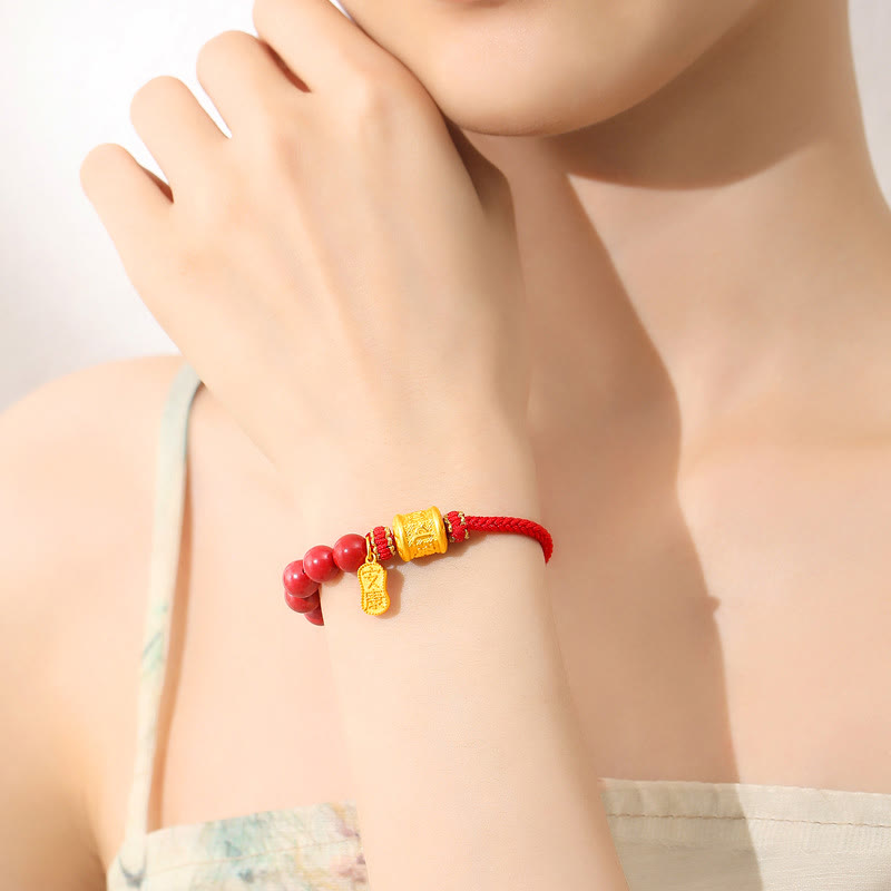 Nimara Ritual 999 Sterling Silver Six True Words Om Mani Padme Hum Cinnabar Blessing String Bracelet